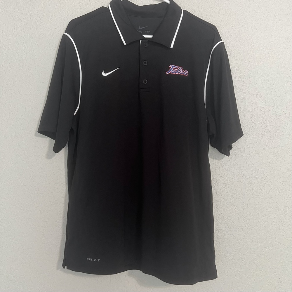 Mens Vintage Nike Dri-FIT Large Black University of Tulsa Coaches Polo